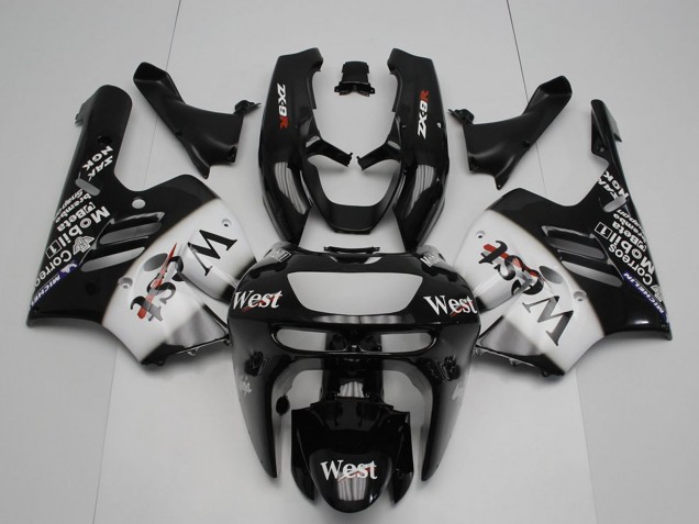 Glossy Black White West 1994-1997 Kawasaki ZX9R Motorcycle Fairings