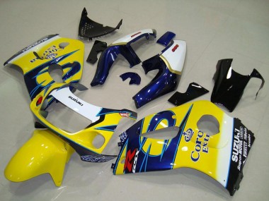 White Yellow Blue Corona 1996-2000 Suzuki GSXR 600 Motorcycle Fairings