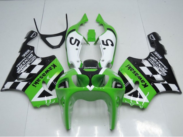 Green White Black 5 1996-2003 Kawasaki ZX7R Motorcycle Fairings