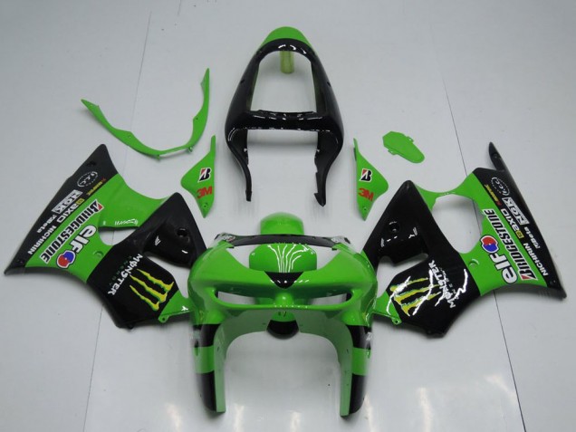 Green Glossy Black Yellow Elf Bridgestone Monster 1998-1999 Kawasaki ZX6R Motorcycle Fairings
