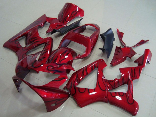 Red Glossy Black Flame 2000-2001 Honda CBR900RR 929 Motorcycle Fairings