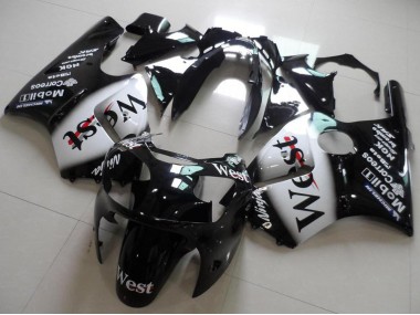 Glossy Black White West 2000-2001 Kawasaki ZX12R Motorcycle Fairings