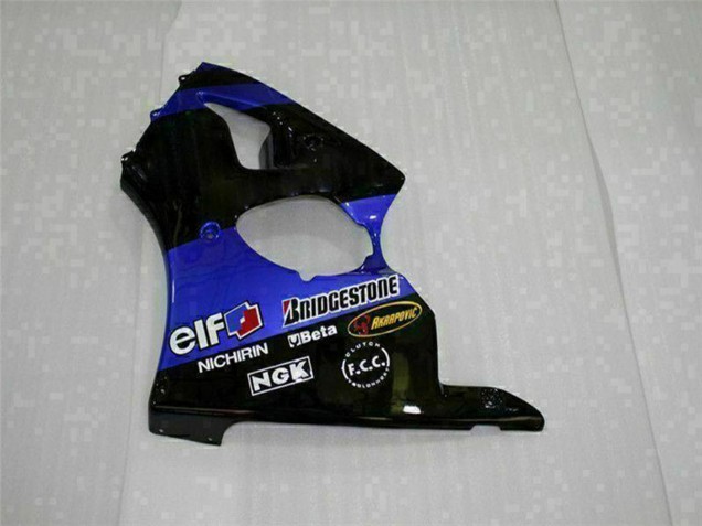 Blue Glossy Black Elf Bridgestone 2000-2002 Kawasaki ZX6R Motorcycle Fairings
