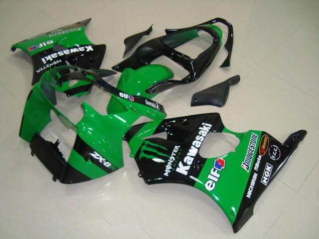 Green Glossy Black Monster 2000-2002 Kawasaki ZX6R Motorcycle Fairings