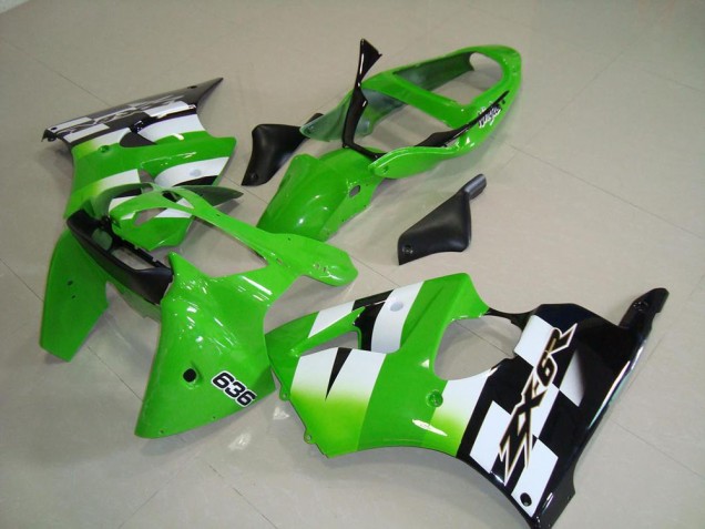 Green White Black 636 2000-2002 Kawasaki ZX6R Motorcycle Fairings
