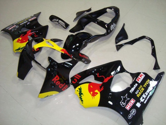 Glossy Black Yellow Red Bull 2000-2002 Kawasaki ZX6R Motorcycle Fairings