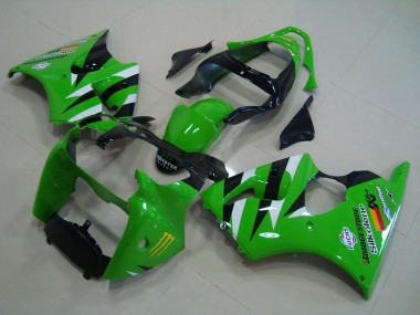 Green White Glossy Black 2000-2002 Kawasaki ZX6R Motorcycle Fairings