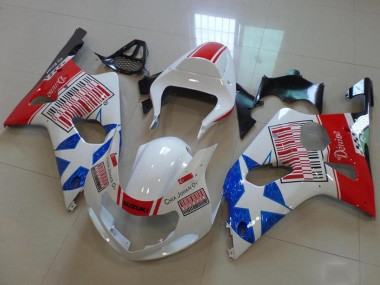 White Red Blue Star 2000-2002 Suzuki GSXR 1000 Motorcycle Fairings