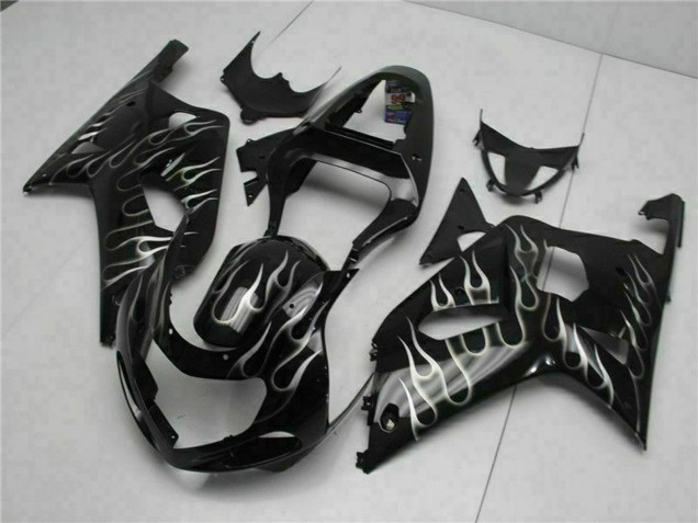 Glossy Black Silver Flame 2001-2003 Suzuki GSXR 600/750 Motorcycle Fairings