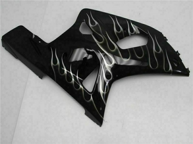 Glossy Black Silver Flame 2001-2003 Suzuki GSXR 600/750 Motorcycle Fairings