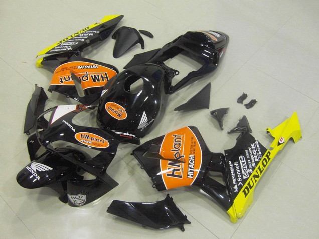 Glossy Black Orange Yellow Hm Plant Dunlop 2003-2004 Honda CBR600RR Motorcycle Fairings