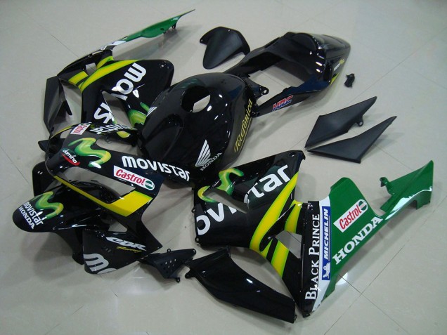 Glossy Black Yellow Green MoviStar 2003-2004 Honda CBR600RR Motorcycle Fairings