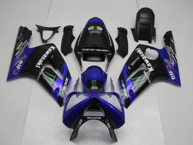 Glossy Black Blue Green Monster 2003-2004 Kawasaki ZX6R Motorcycle Fairings