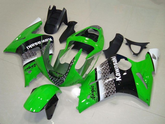 Green White Black 2003-2004 Kawasaki ZX6R Motorcycle Fairing