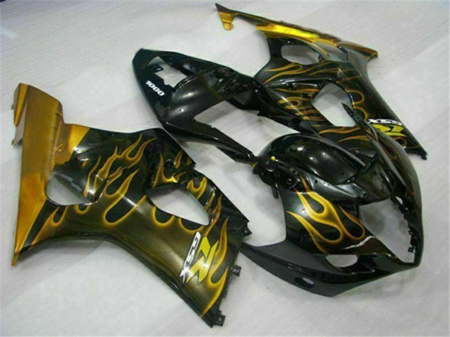 Glossy Black Gold Flame 2003-2004 Suzuki GSXR 1000 Motorcycle Fairings