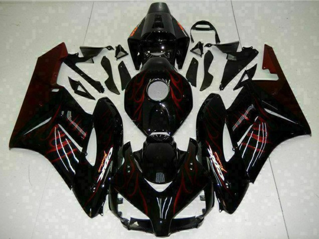 Glossy Black Red Flame 2004-2005 Honda CBR1000RR Motorcycle Fairings