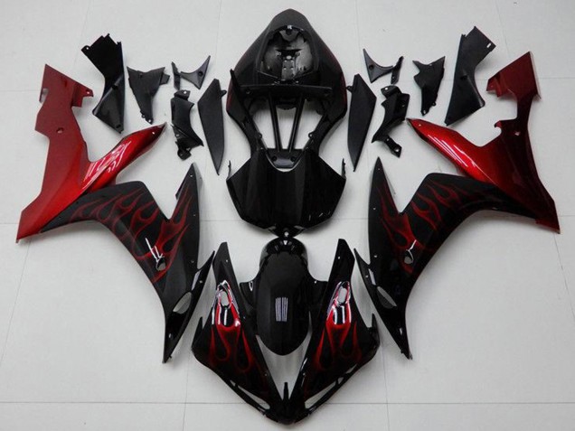 Glossy Black Red Flame 2004-2006 Yamaha YZF R1 Motorcycle Fairings