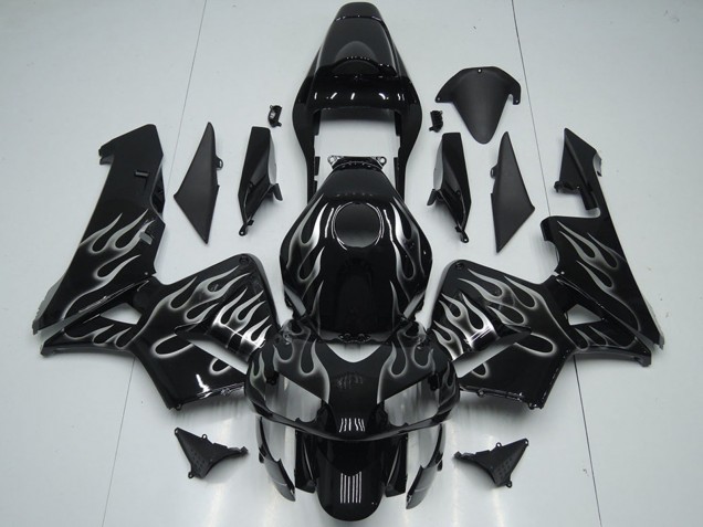 Glossy Black Silver Flame 2005-2006 Honda CBR600RR Motorcycle Fairings