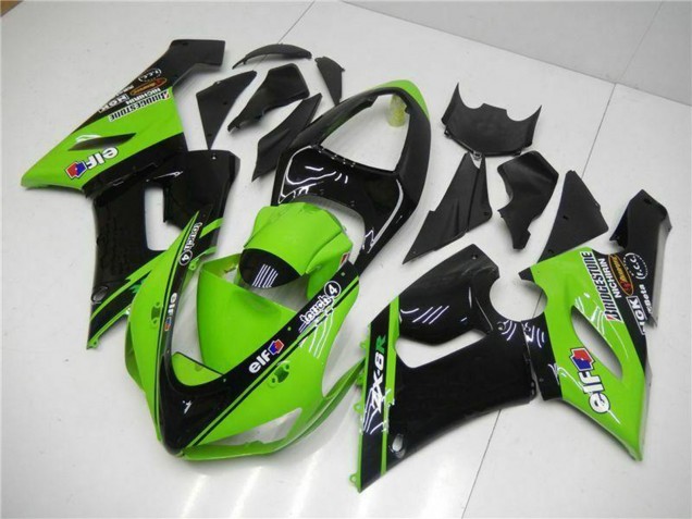Green Glossy Black Elf 2005-2006 Kawasaki ZX6R Motorcycle Fairings