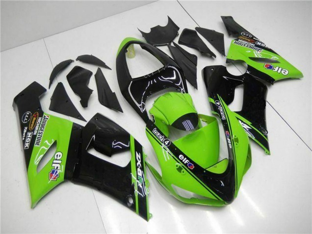 Green Glossy Black Elf 2005-2006 Kawasaki ZX6R Motorcycle Fairings