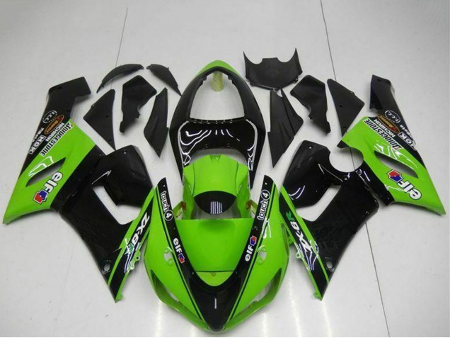 Green Glossy Black Elf 2005-2006 Kawasaki ZX6R Motorcycle Fairings