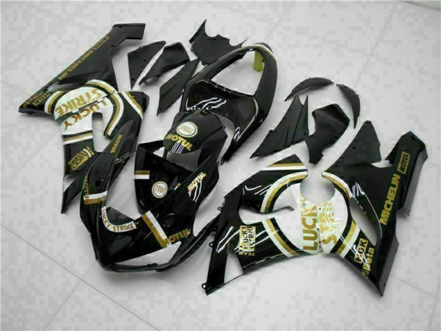 Glossy Black White Gold Lucky Strike 2005-2006 Kawasaki ZX6R Motorcycle Fairings