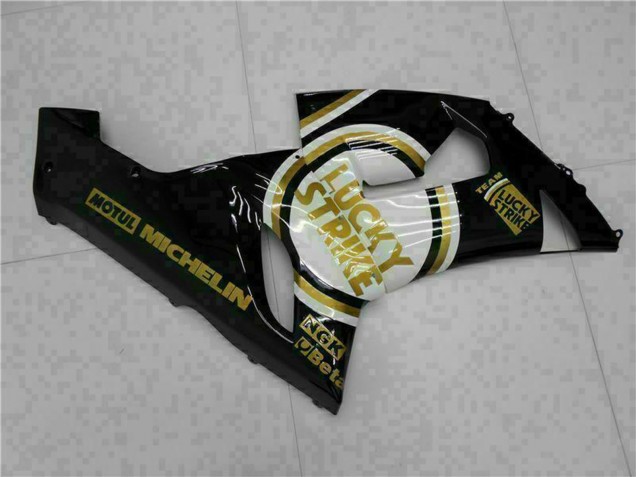 Glossy Black White Gold Lucky Strike 2005-2006 Kawasaki ZX6R Motorcycle Fairings