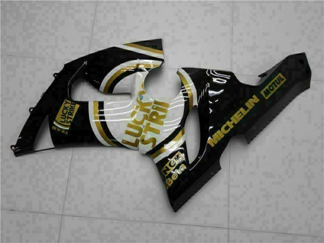 Glossy Black White Gold Lucky Strike 2005-2006 Kawasaki ZX6R Motorcycle Fairings