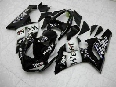 Glossy Black White West 2005-2006 Kawasaki ZX6R Motorcycle Fairings