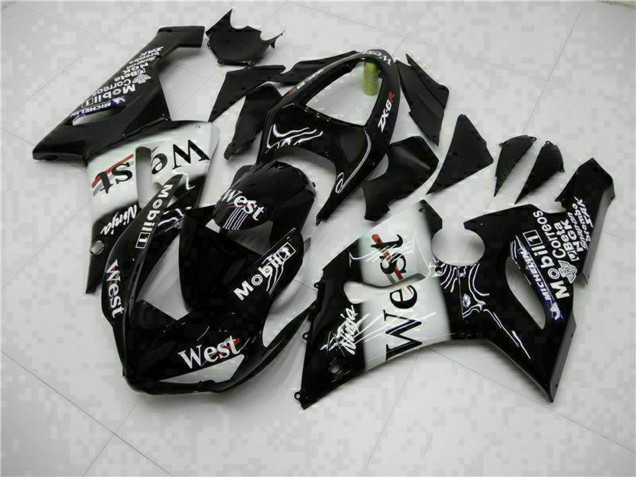 Glossy Black White West 2005-2006 Kawasaki ZX6R Motorcycle Fairings