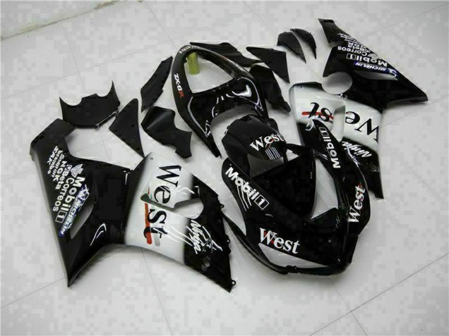 Glossy Black White West 2005-2006 Kawasaki ZX6R Motorcycle Fairings