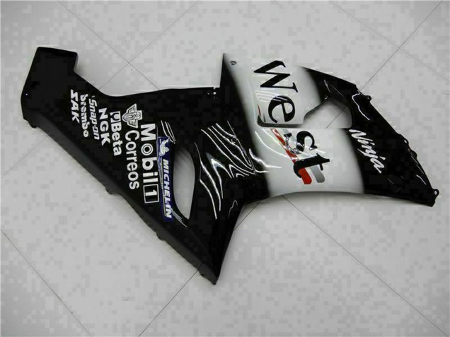 Glossy Black White West 2005-2006 Kawasaki ZX6R Motorcycle Fairings