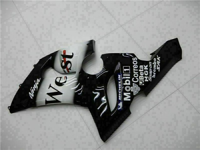 Glossy Black White West 2005-2006 Kawasaki ZX6R Motorcycle Fairings