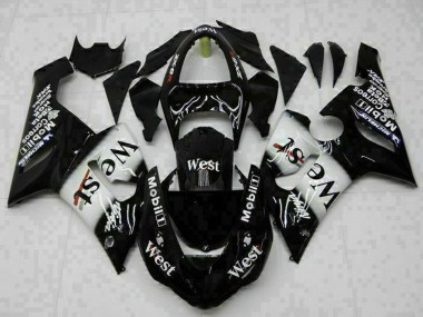 Glossy Black White West 2005-2006 Kawasaki ZX6R Motorcycle Fairings
