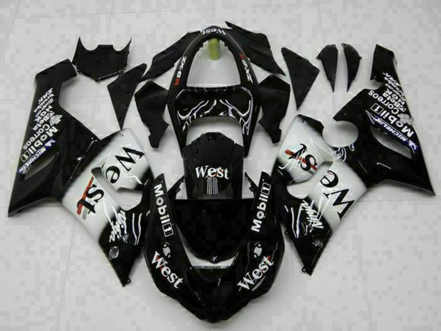Glossy Black White West 2005-2006 Kawasaki ZX6R Motorcycle Fairings