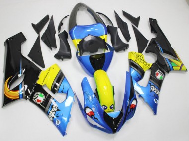 Blue Yellow Black Shark 2005-2006 Kawasaki ZX6R Motorcycle Fairings