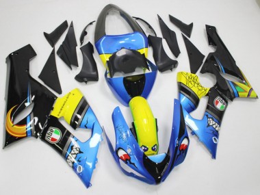 Blue Yellow Black Shark 2005-2006 Kawasaki ZX6R Motorcycle Fairings