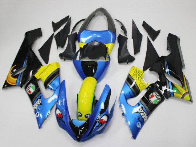 Blue Yellow Black Shark 2005-2006 Kawasaki ZX6R Motorcycle Fairings