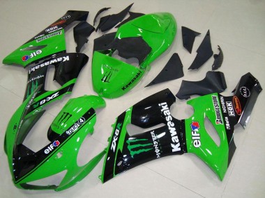 Green Glossy Black Elf Monster 2005-2006 Kawasaki ZX6R Motorcycle Fairings