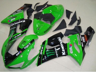 Green Glossy Black Elf Monster 2005-2006 Kawasaki ZX6R Motorcycle Fairings