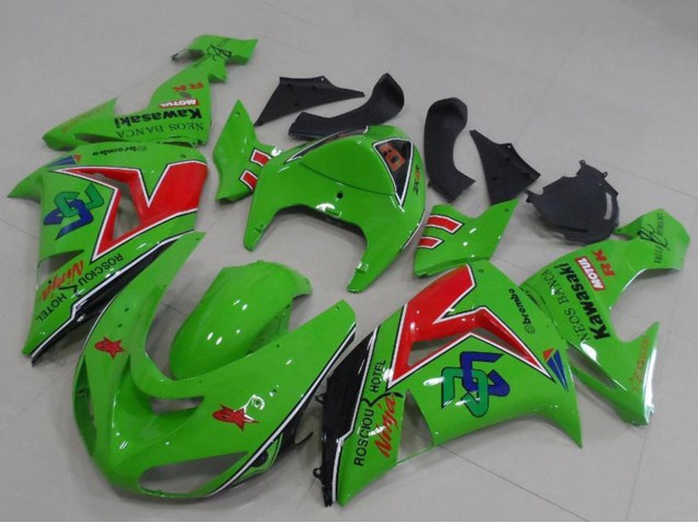 Green Red Black ENEOS Banca 2005-2006 Kawasaki ZX6R Motorcycle Fairings