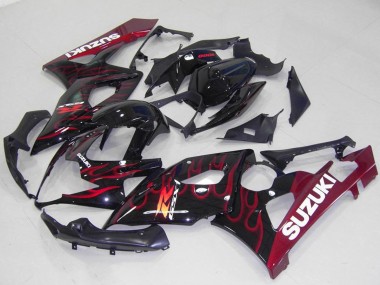 Glossy Black Red Flame 2005-2006 Suzuki GSXR 1000 Motorcycle Fairings
