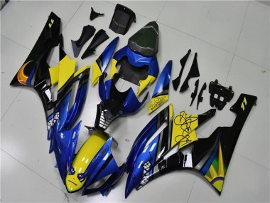 Blue Yellow Glossy Black Shark 2006-2007 Yamaha YZF R6 Motorcycle Fairings