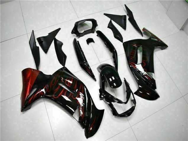 Glossy Black Red Flame 2006-2008 Kawasaki EX650 Motorcycle Fairings
