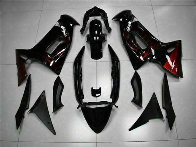 Glossy Black Red Flame 2006-2008 Kawasaki EX650 Motorcycle Fairings