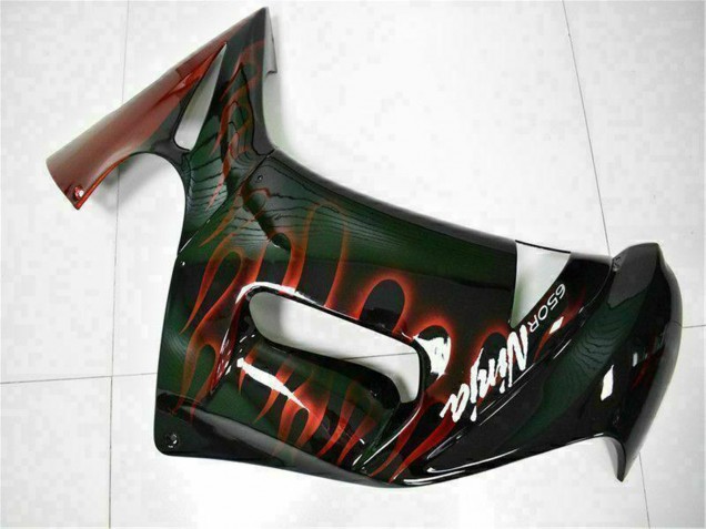 Glossy Black Red Flame 2006-2008 Kawasaki EX650 Motorcycle Fairings