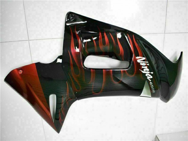 Glossy Black Red Flame 2006-2008 Kawasaki EX650 Motorcycle Fairings