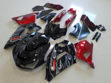 Red Glossy Black Silver Flame 2006-2011 Kawasaki ZX14R ZZR1400 Motorcycle Fairings