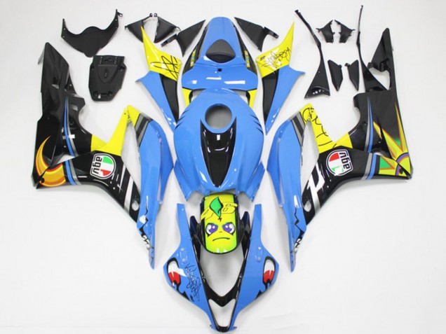 Light Blue Yellow Glossy Black Shark 2007-2008 Honda CBR600RR Motorcycle Fairings