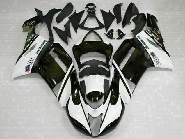 Black White 2007-2008 Kawasaki ZX6R Motorcycle Fairings